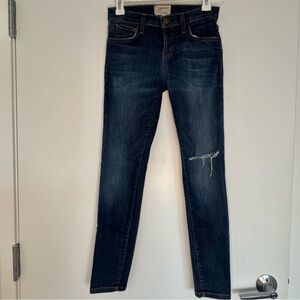 26 Current/Elliott Stiletto Skinny Jean in Typhoon Destroy Dark Blue Distressed